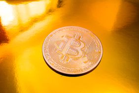 An illustration of a physical bitcoin. 