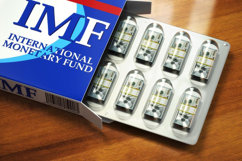 Concept IMF Tranches. Pack of Dollars as Pills