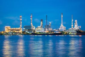 oil refinery industry plant along twilight in Thailand.