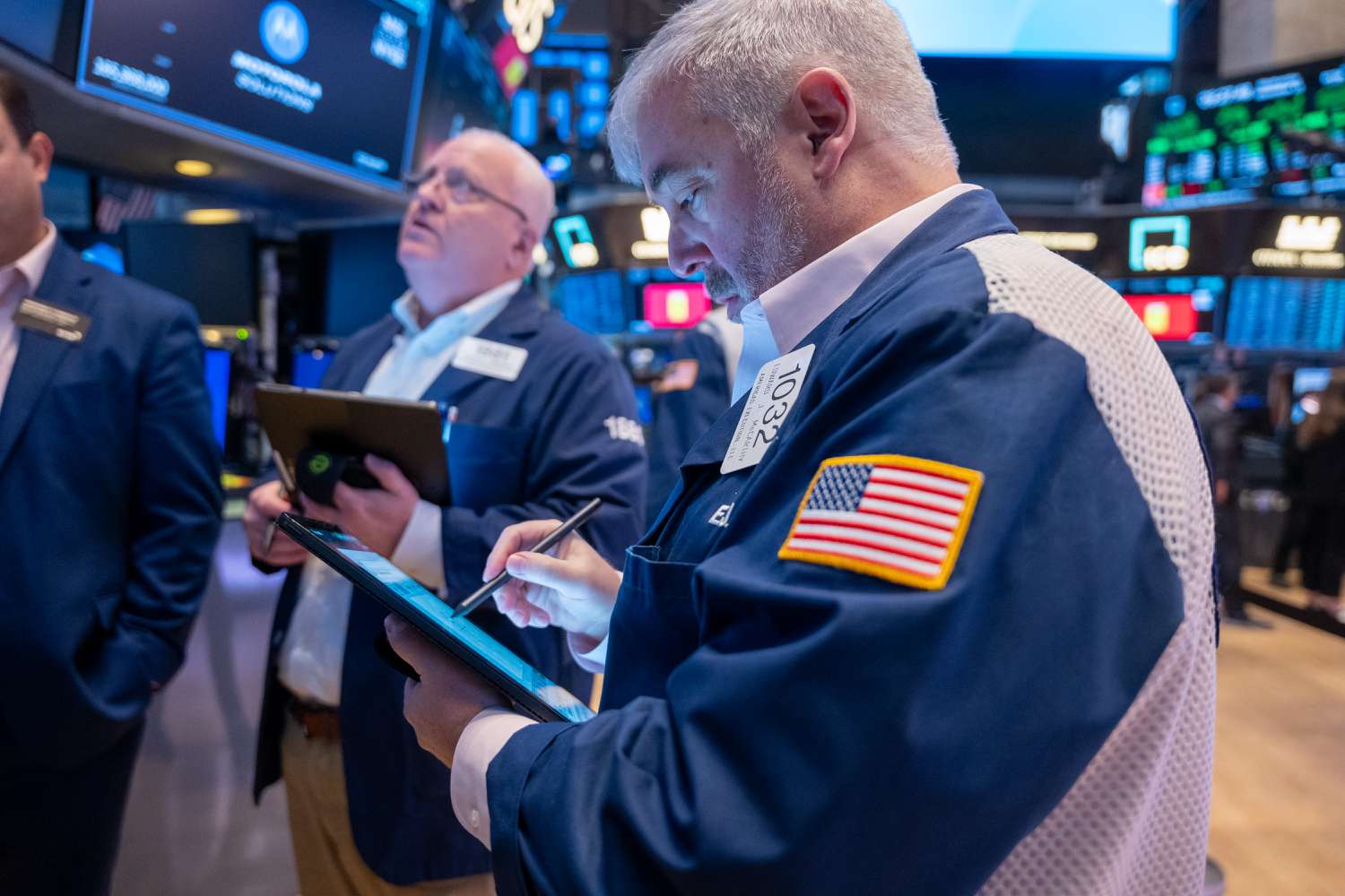 Traders work on the floor of the New York Stock Exchange (NYSE).