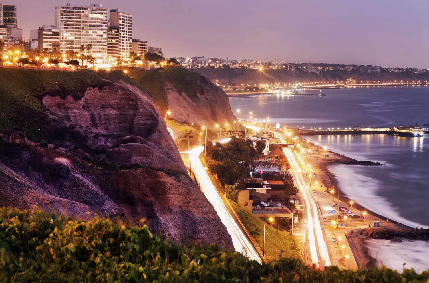 Cliffs of Miraflores at sunset. Miraflores, Lima, Peru.