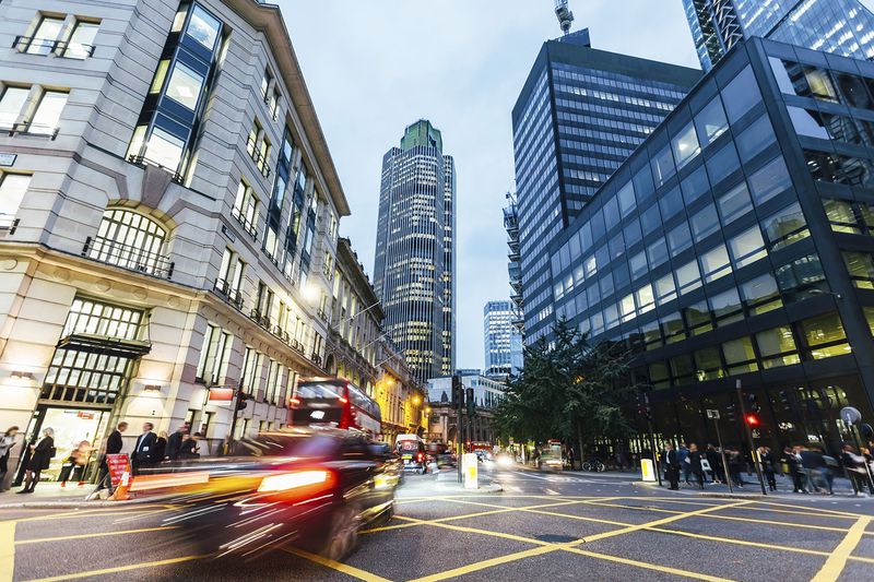 Street in City of London in the Evening, London, UK