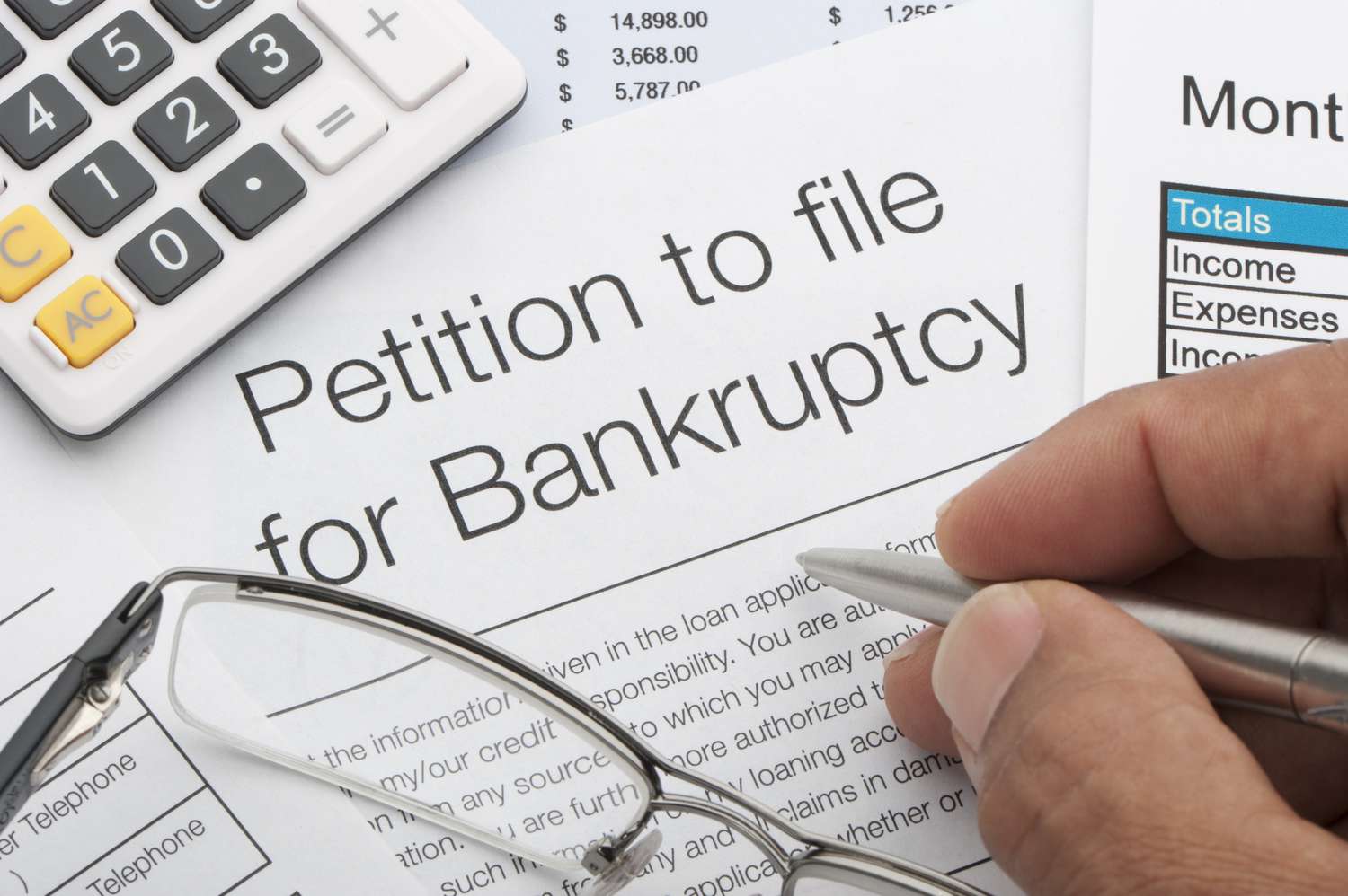 Close up of bankruptcy petition