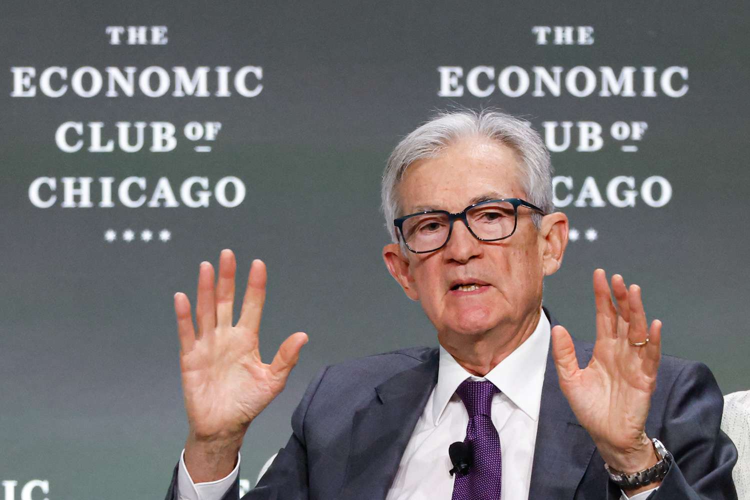 US Federal Reserve Chair Jerome Powell speaking at the Economic Club of Chicago on April 16, 2025. 