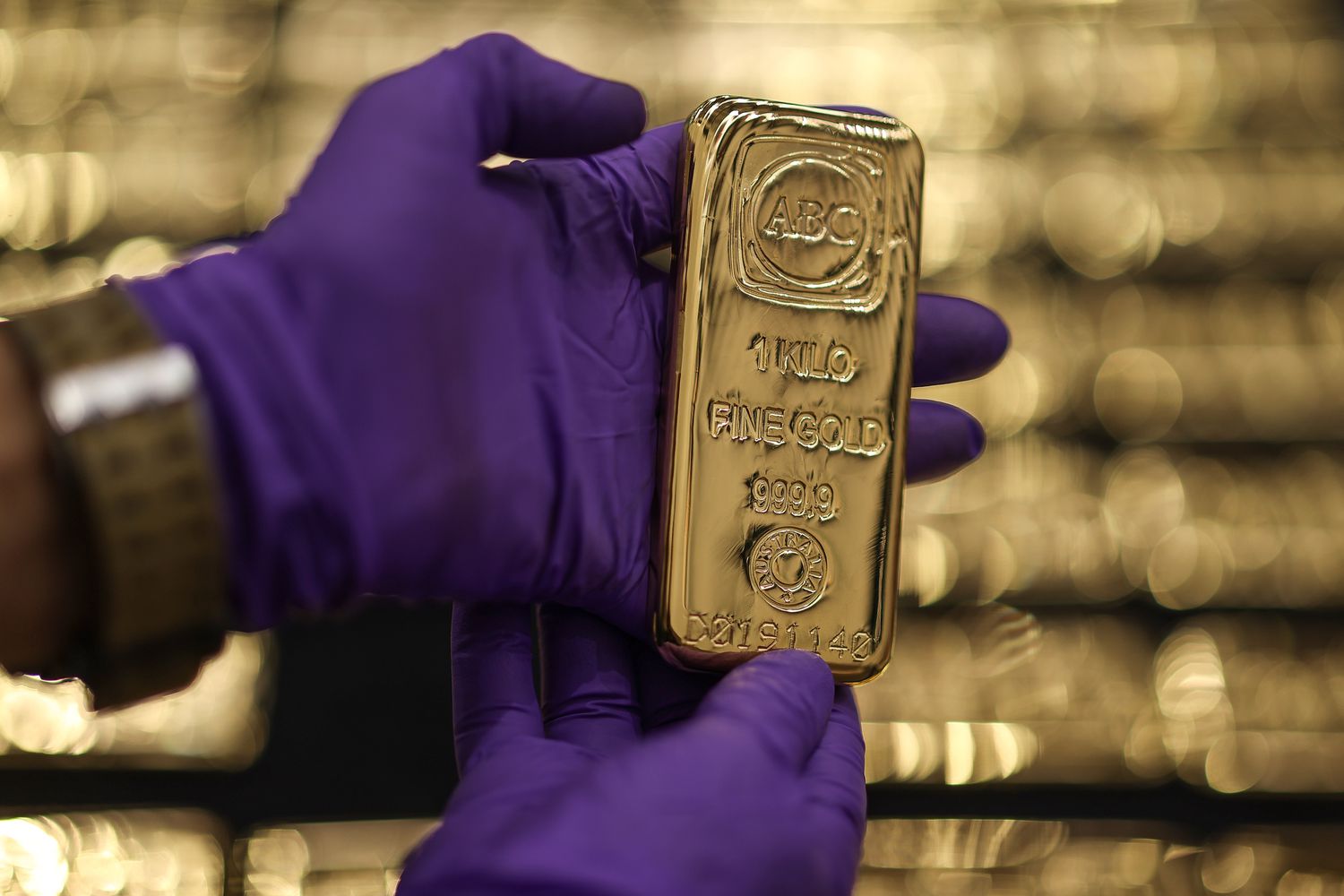 A one kilogram gold bar at the ABC Refinery facility in Sydney, Australia, on May 3, 2024