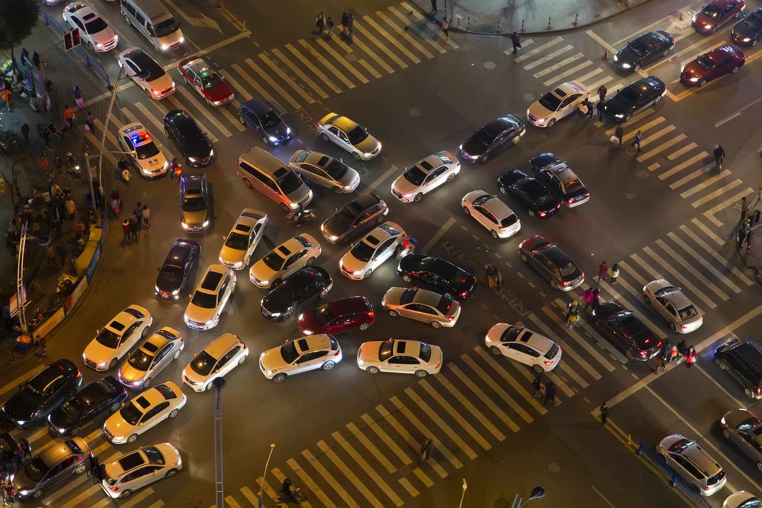 Traffic jam at an urban intersection.