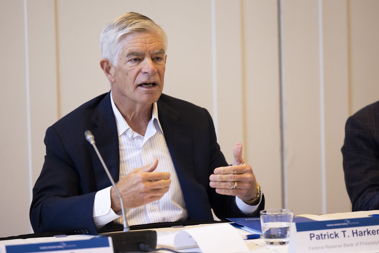 Patrick Harker, president and chief executive officer of the Federal Reserve Bank of Philadelphia, during a roundtable event in York, Pennsylvania, on Oct. 2, 2023
