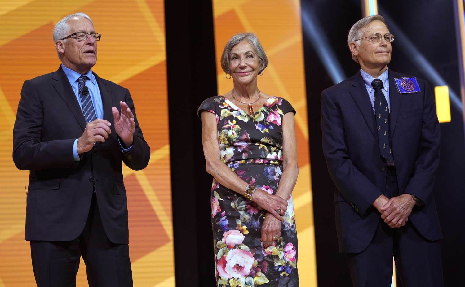 Members of the Walton family (L-R) Rob, Alice and Jim speak during the annual Walmart shareholders meeting event