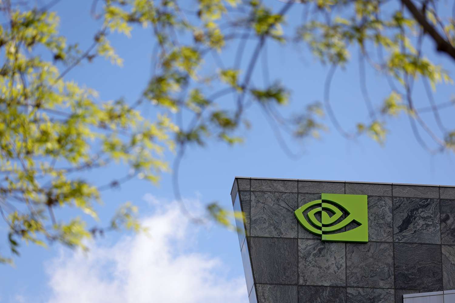 The Nvidia logo at the company's headquarters.