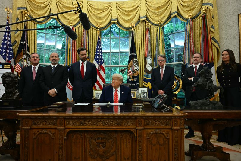 President Donald Trump in the Oval Office of the White House in Washington, D.C., on May 8, 2025