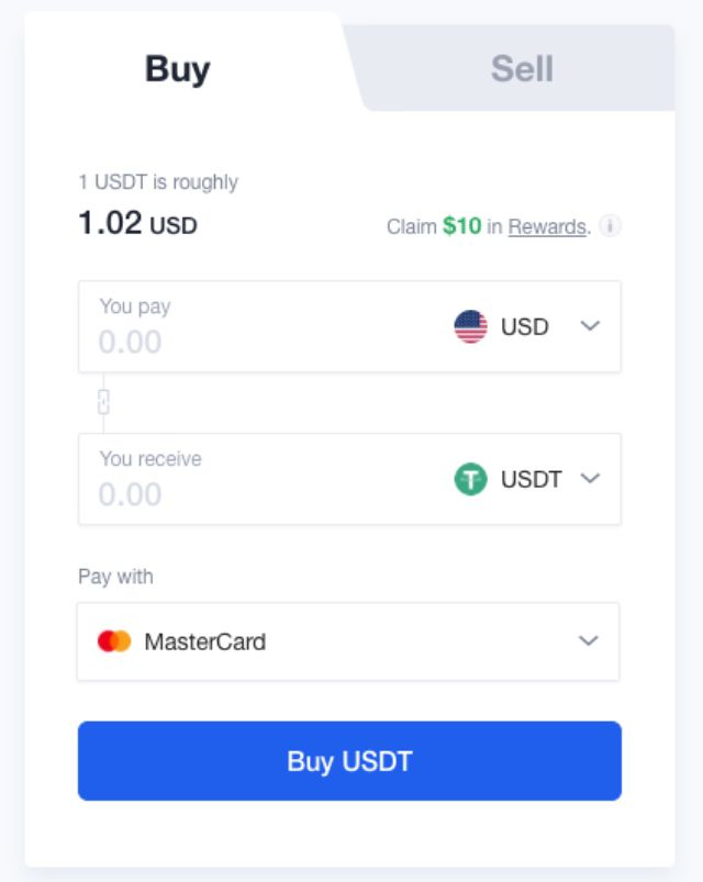 The simple form to buy crypto using a card, bank account, or digital wallet