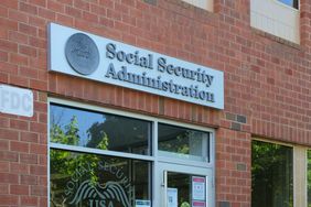 General view of Social Security Administration sign on building wall