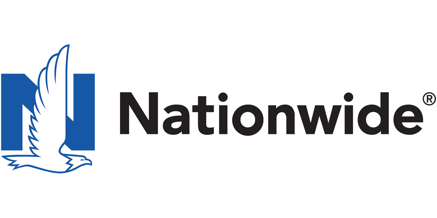 Nationwide insurance name and logo, a blue N with an eagle flying in front of it