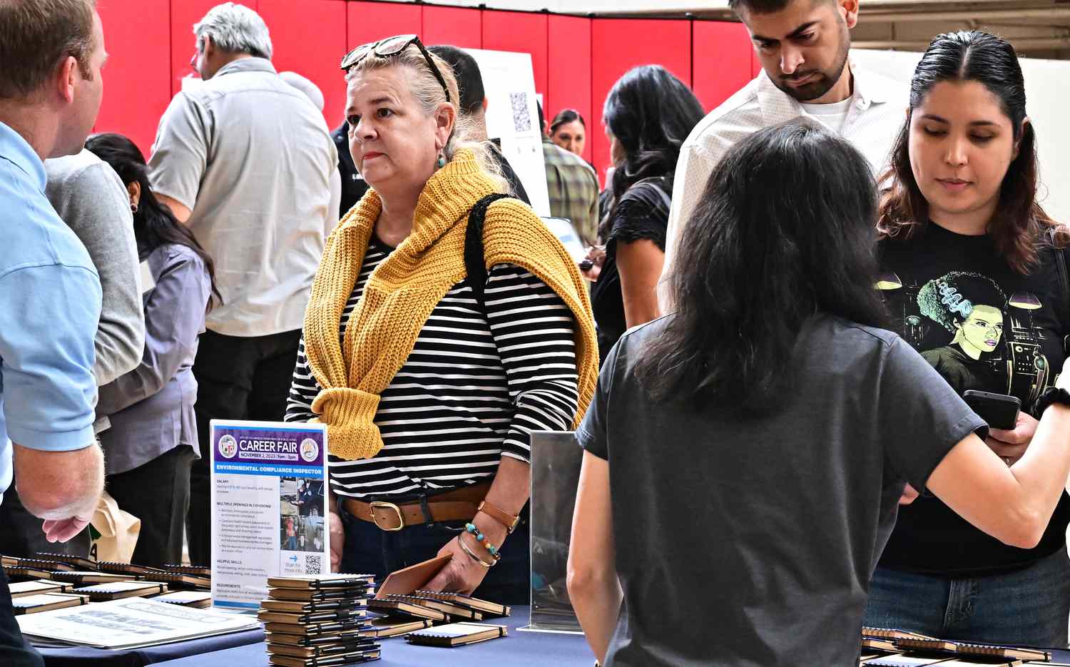 Job seekers at a career fair. 