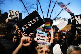 Protesters at a demonstration in support of transgender youth.