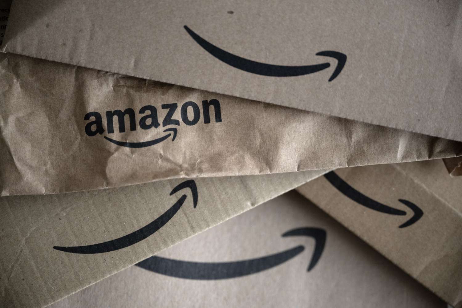 The Amazon logo on several parcels. 