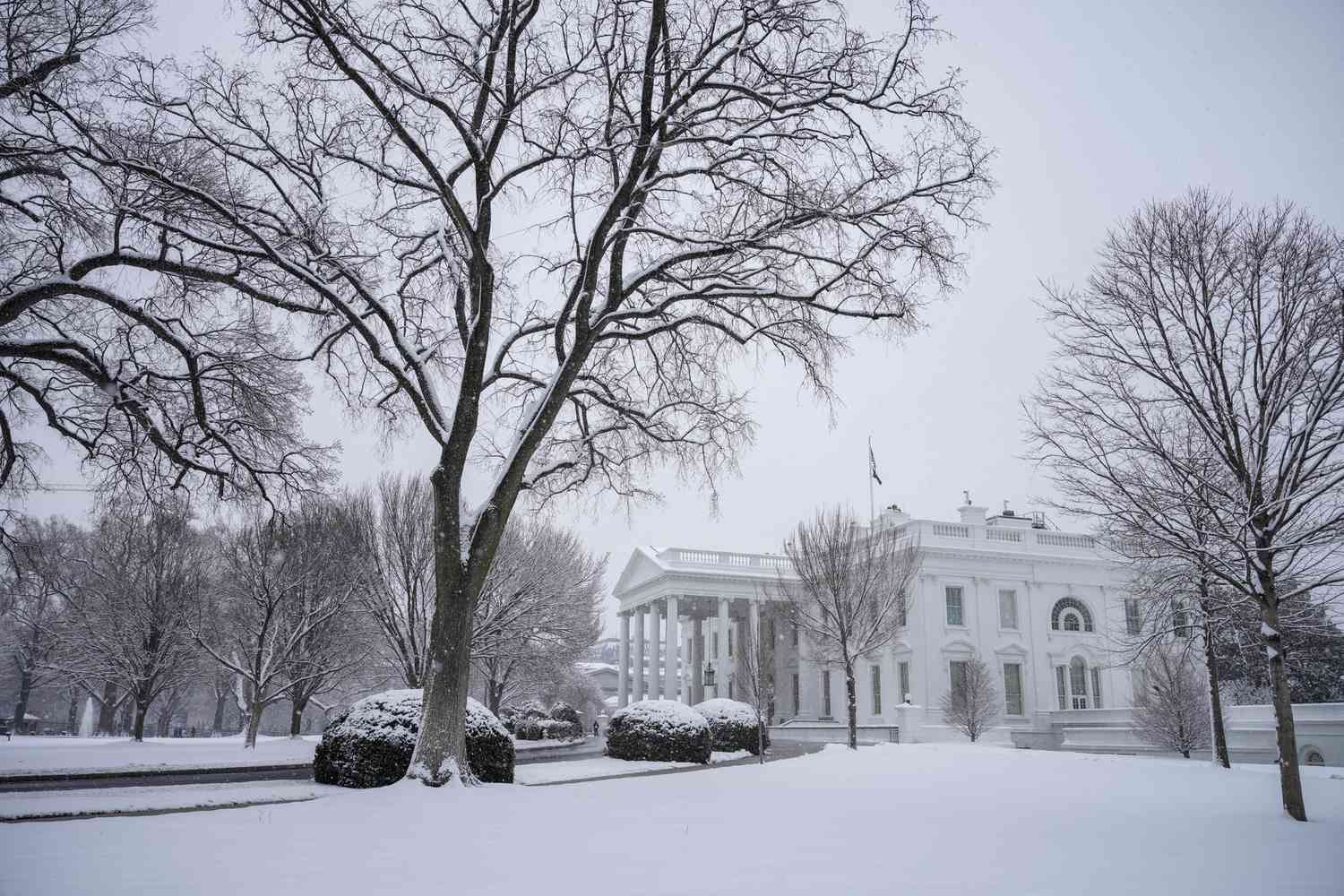 Snow covers the White House grounds Jan. 19, 2024 in Washington, D.C. 