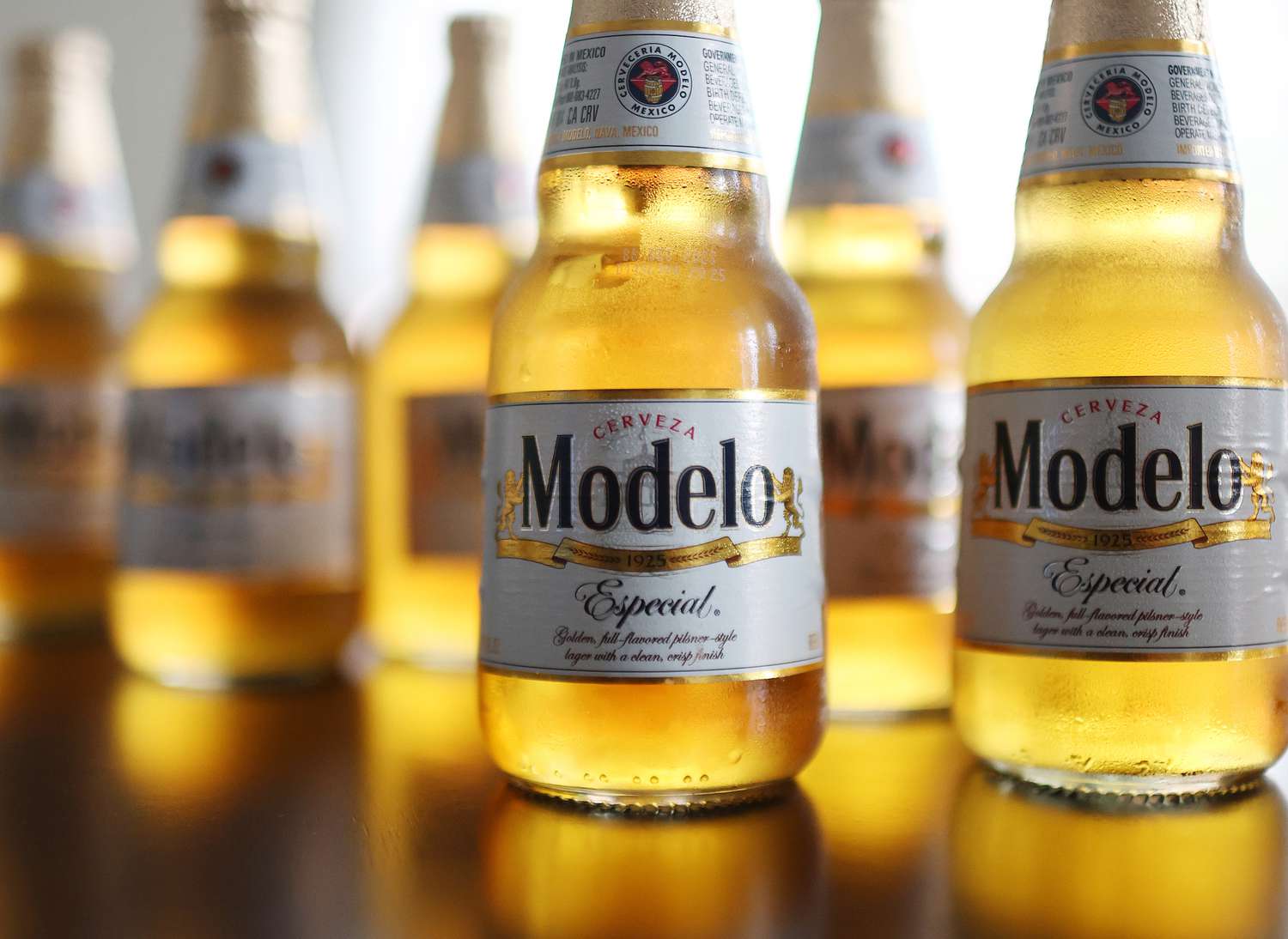Bottles of Modelo Especial beer sit on a table on June 14, 2023 in Los Angeles, California. 