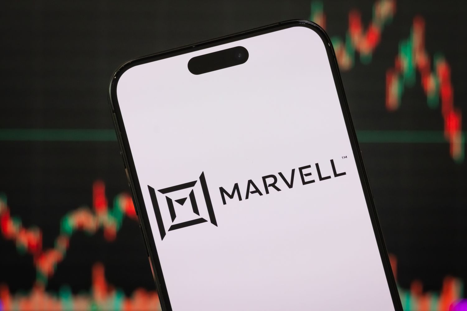 Marvell Technology Inc. logo is displayed on a smartphone screen