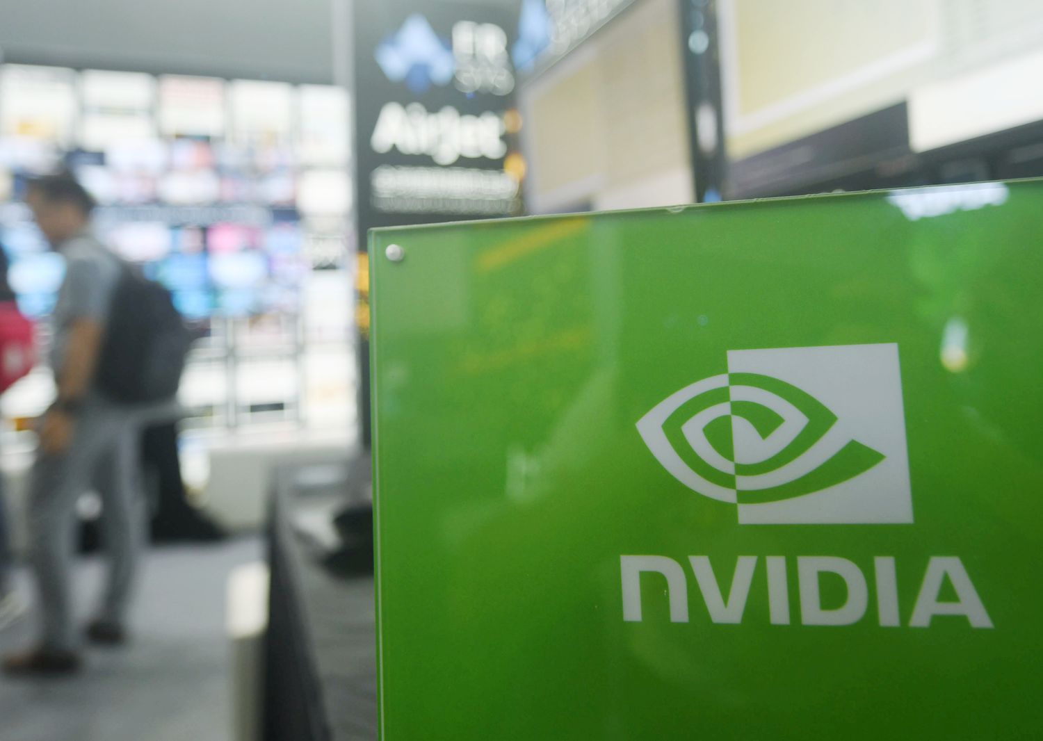 The Nvidia logo on display at an event.