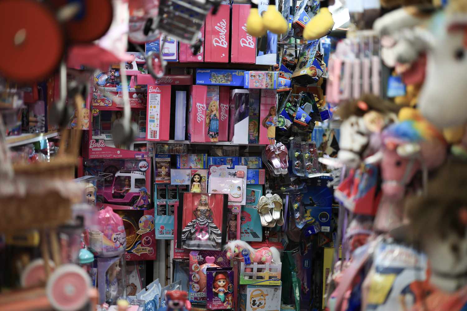 Barbie Dolls imported from China line the shelves of the A to Z Toys store on May 07, 2025, in Miami Beach, Florida.