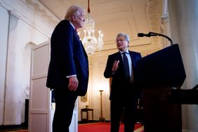 President Donald Trump, left, with Nvidia CEO Jensen Huang. 