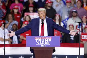 Former US President and Republican presidential candidate Donald Trump speaks during a campaign rally at Van Andel Arena in Grand Rapids, Michigan on November 5, 2024.