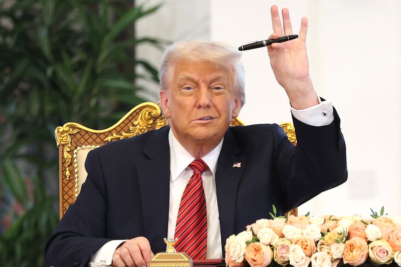 U.S. President Donald J. Trump attends a signing ceremony at the Amiri Diwan, the official workplace of the emir, on May 14, 2025, in Doha, Qatar. 