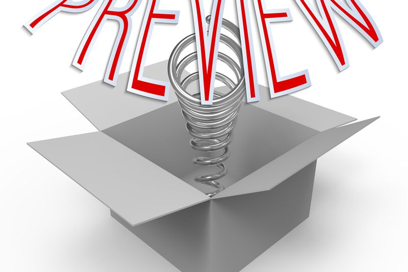 An empty box with a spring launching the word preview