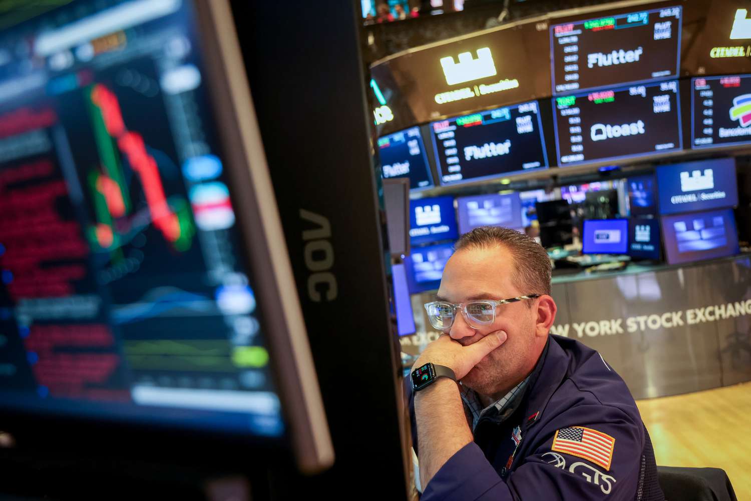 A trader works on the floor of the New York Stock Exchange