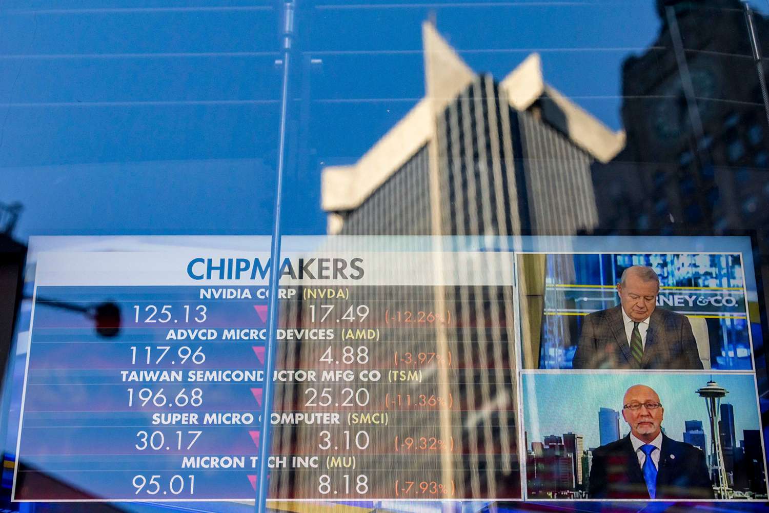 Stock market information displayed at the Nasdaq MarketSite in New York, US, on Monday, Jan. 27, 2025