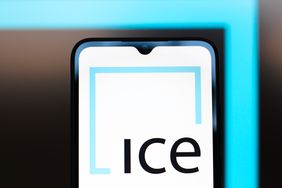 ICE (Intercontinental Exchange) logo is seen displayed on a smartphone screen