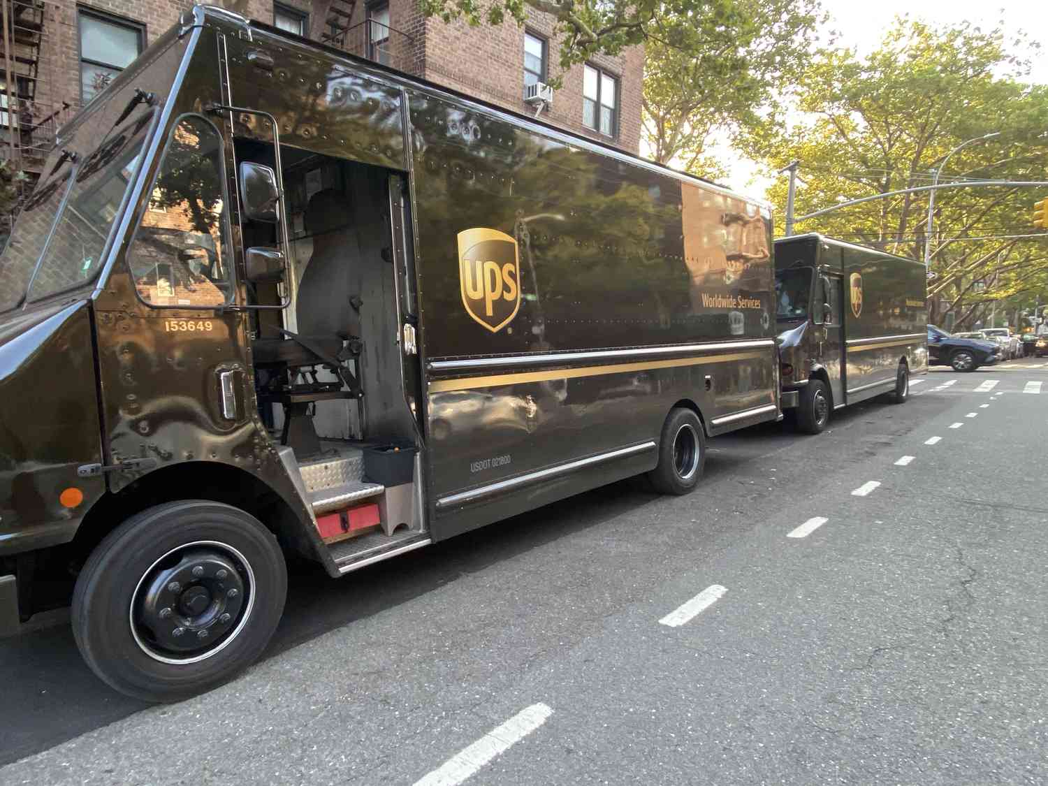UPS trucks parked in New York City. 