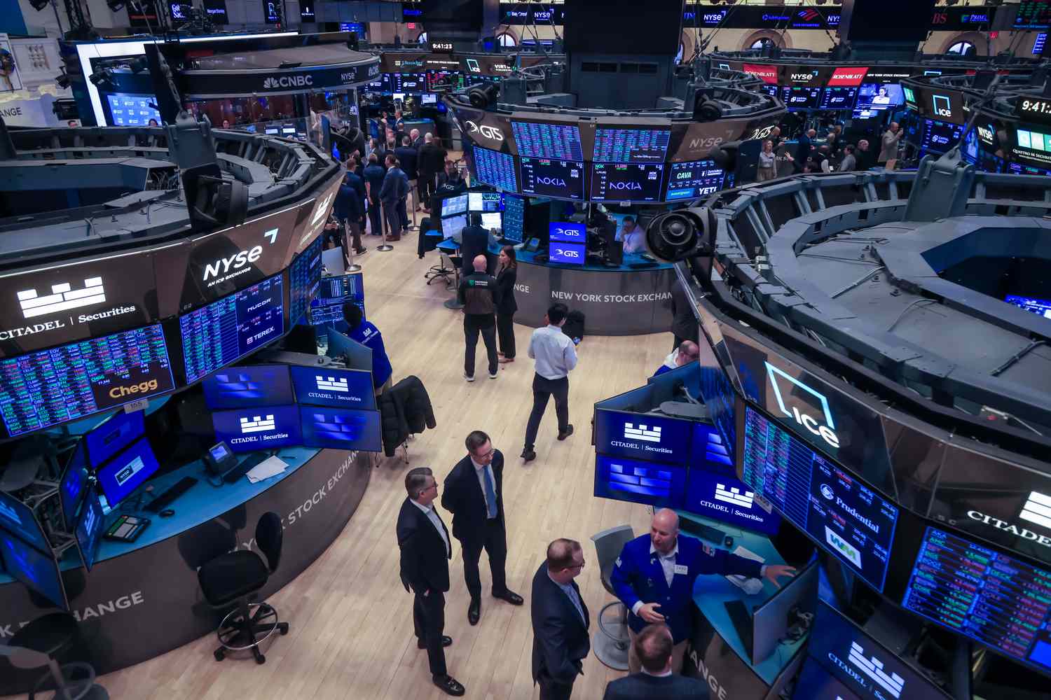 Traders work on the floor of the New York Stock Exchange.