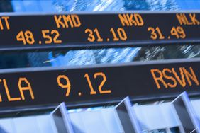 Stock price quotes on stock ticker