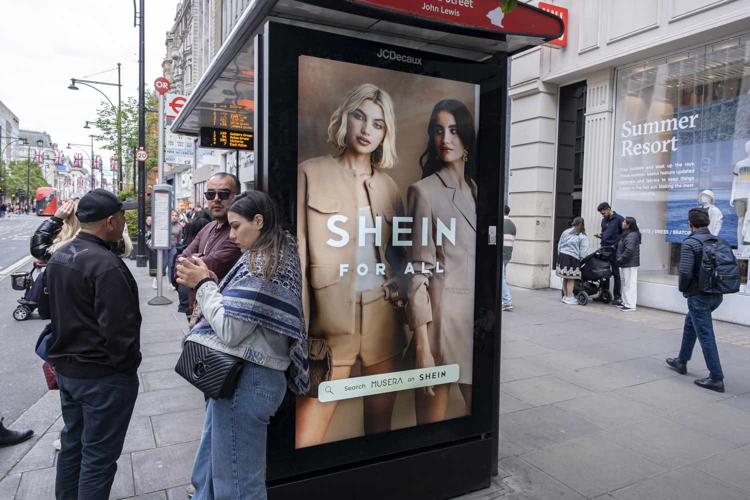 Bus stop advertising for Chinese fashion company Shein in London. 