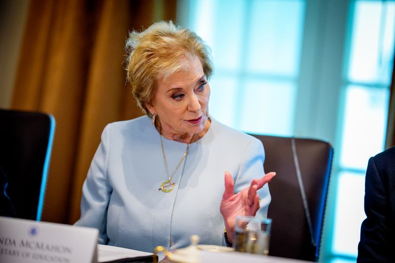 Education Secretary Linda McMahon speaks during a Cabinet meeting at the White House on April 30, 2025 in Washington, DC.