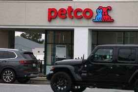 Cars are seen on the street in front of a Petco store.