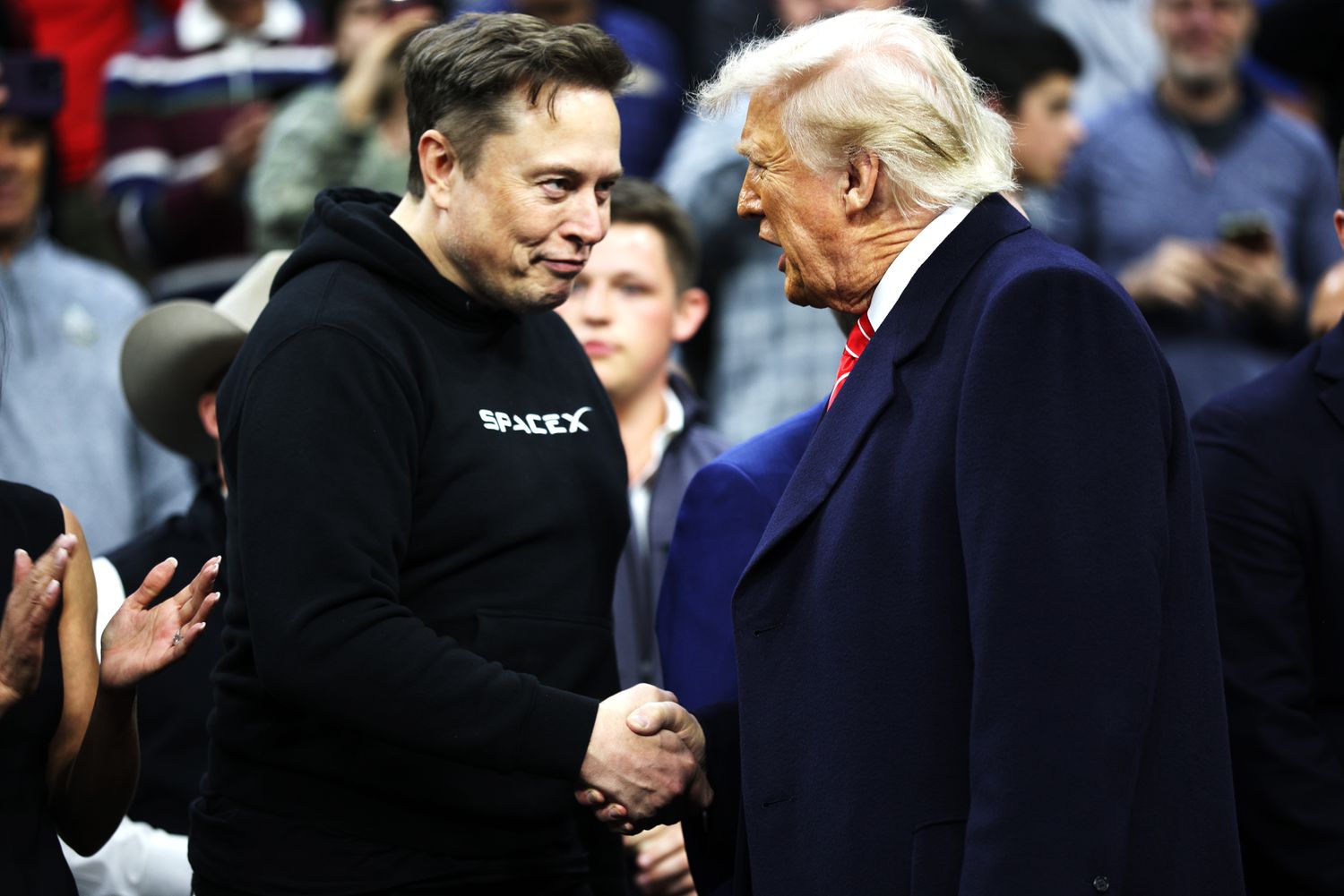 Elon Musk, left, and Donald Trump in Philadelphia in March. 