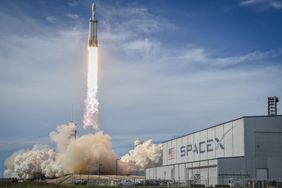 A SpaceX Falcon Heavy rocket carrying the National Oceanic and Atmospheric Administration's (NOAA) weather satellite Geostationary Operational Environmental Satellite U (GOES-U) lifts off from Launch Complex 39A at NASA's Kennedy Space Center, Florida, June 25, 2024