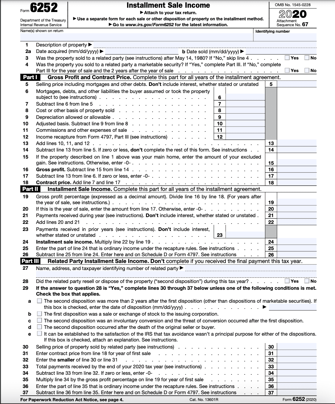 Form 6252 Page 1. 