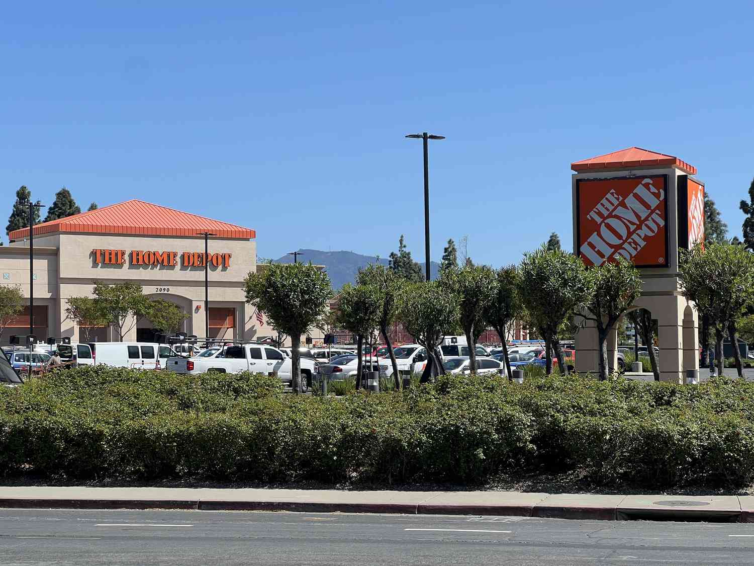 Exterior of The Home Depot store near Meridian Park Boulevard with signage visible and a busy parking lot, Concord, California