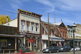 Central street with historical buildings in Virginia City, Nevada, USA