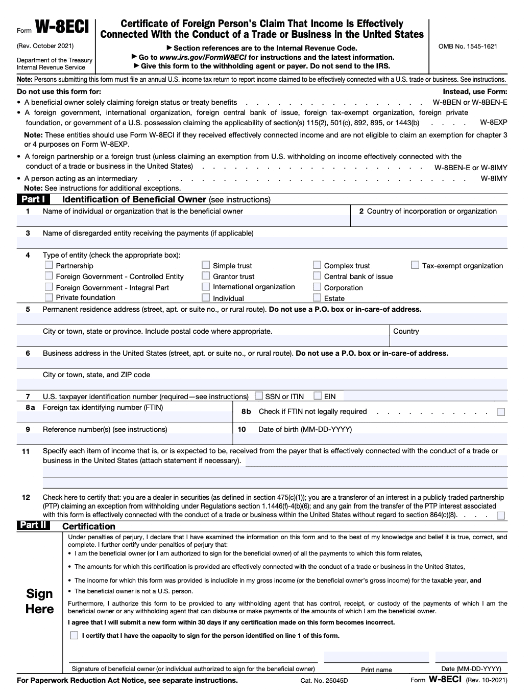 Form W-8ECI