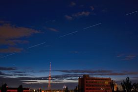Starlink satellites make a streak in the night sky