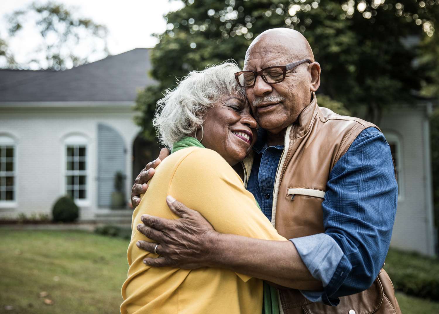 A couple hugging outside