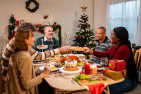 Family enjoying a Thanksgiving dinner.