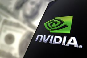 The logo of Nvidia is seen on a smartphone screen