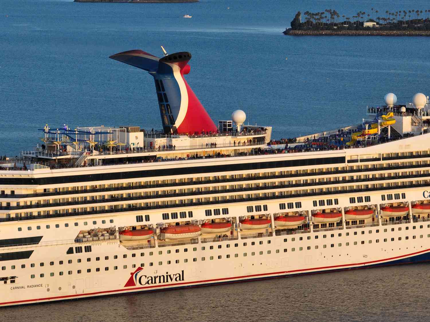 A Carnival cruise ship under sail.