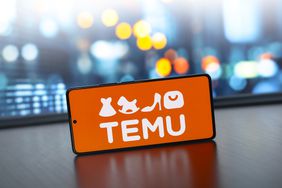 The Temu logo on the screen of a mobile device. 